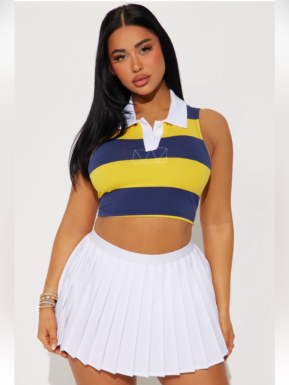 Fashion Nova Game Day Cropped Polo - Yellow/Combo